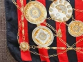 Копринен винтидж шал червено и черно с десен ретро часовници, снимка 10