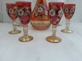 Кристални чаши и гарафа Бохемия рисувани цветно стъкло, снимка 9