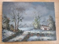 стара авторска картина зимен пейзаж маслени бои върху платно М1, снимка 1