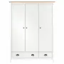 vidaXL Гардероб с 3 врати Hill бял 127x50x170 см борово дърво масив, снимка 3
