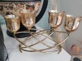 Красив свещник за четири свещи - метал и стъкло в златно, снимка 1 - Декорация за дома - 38083543