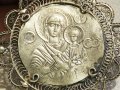 Възрожденска Сребърна икона, амулет, накит, медальон с Богородица, Дева Мария - Панагия 70 мм Сребро, снимка 5
