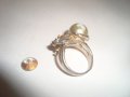 ВИНТИДЖ ЗЛАТИСТ ДАМСКИ АРТ НУВО ПРЪСТЕН с ГОЛЯМ ЦИРКОН и ПЕРЛА 80897, снимка 7