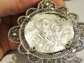 Възрожденска Сребърна икона, амулет, накит, медальон с Богородица, Дева Мария - Панагия 70 мм Сребро, снимка 10