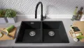 Графит гранитна мивка с две корита за вграждане под плот Лондон 80 Twin 760 x 470 мм, снимка 4