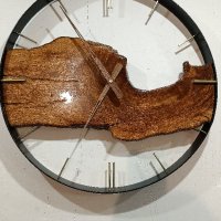 Топ Дизайнерски Рустик Голям Часовник за стена Дъб Метал Смола Ръчна изработка , снимка 4 - Стенни часовници - 40651402