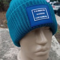 Плетена шапка с кашмир Зелено Синя, снимка 1 - Шапки - 42926834