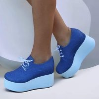 Стилни обувки на платформа - Деним , снимка 2 - Дамски елегантни обувки - 42833089
