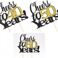 Cheers to  50 години Честит Рожден ден ЧРД златисто черен брокат картонен топер за торта, снимка 1 - Други - 29431068