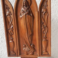 27 см дървен иконостас Богородица дърворезба пано религия фигура икона дърворезба, снимка 8 - Статуетки - 28965021