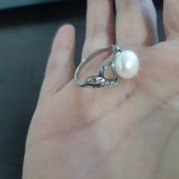 Руски много класен сребърен пръстен естествена перла, снимка 6 - Пръстени - 38704459