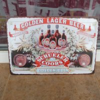 Метална табела бира Golden lager beer бирена фабрика бурета , снимка 1 - Рекламни табели - 42748908