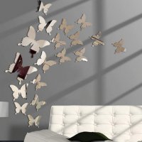 3D огледални златисти или сребристи пеперуди арт стил и декорация, снимка 3 - Декорация за дома - 31581211
