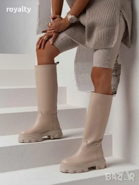 Равни ботуши - бежова кожа, снимка 1