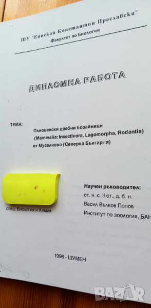 Плиоценски дребно бозайници - дипломна работа, снимка 1