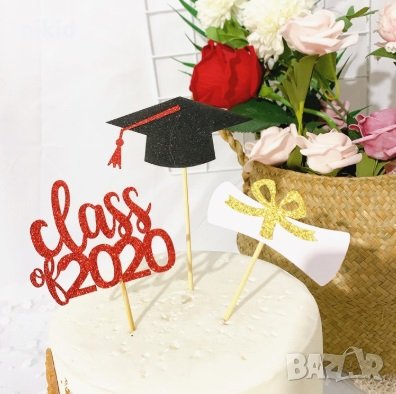 2020 Диплома Тога Дипломиране Завършване брокат топер клечки за мъфини кексчета украса декор торта, снимка 1