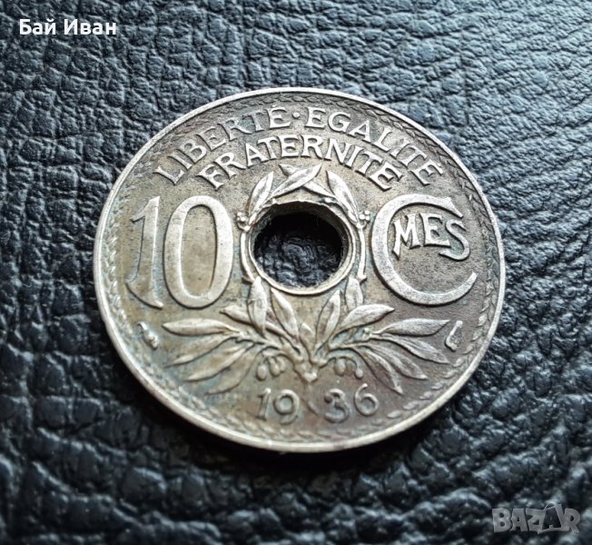 Стара монета 10 сантима 1936 г. Франция - топ !, снимка 1