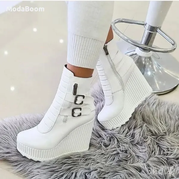 Боти на платформа - Кожа, снимка 1