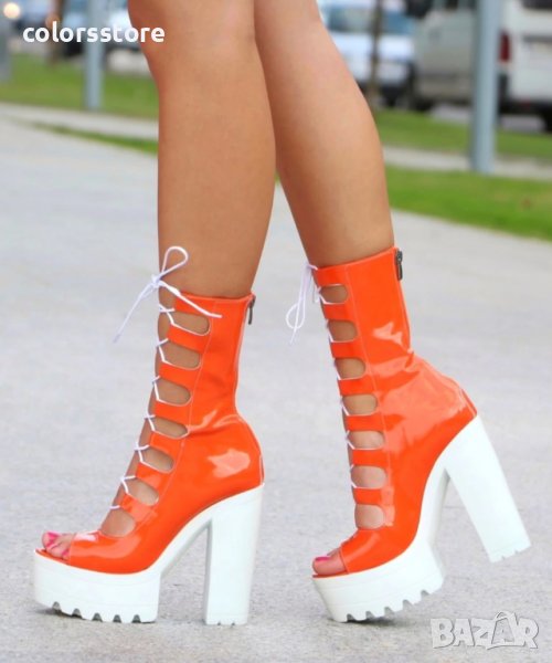 Летни боти на ток - оранжев лак - 101, снимка 1