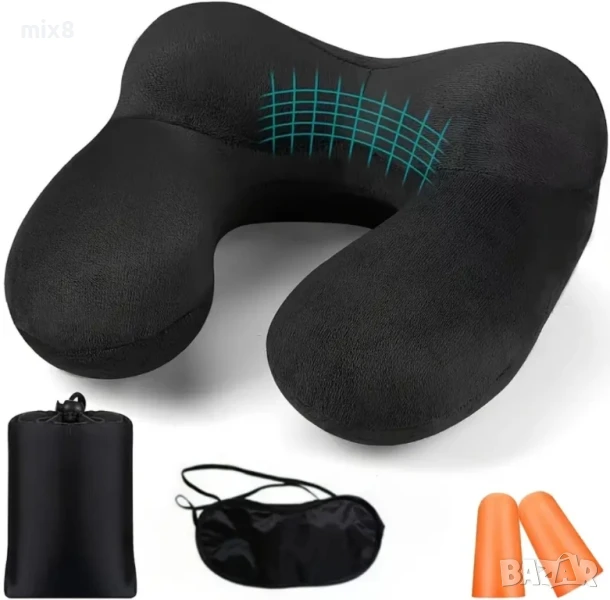 Комплект за пътуване възглавница за врат, маска за очи и тапи за уши, снимка 1