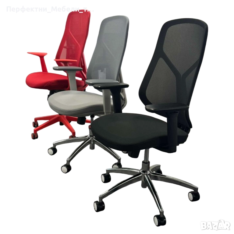 Изцяло червен работен офис стол,ергономичен стол за компютър,оперативен офис стол в червено, снимка 1