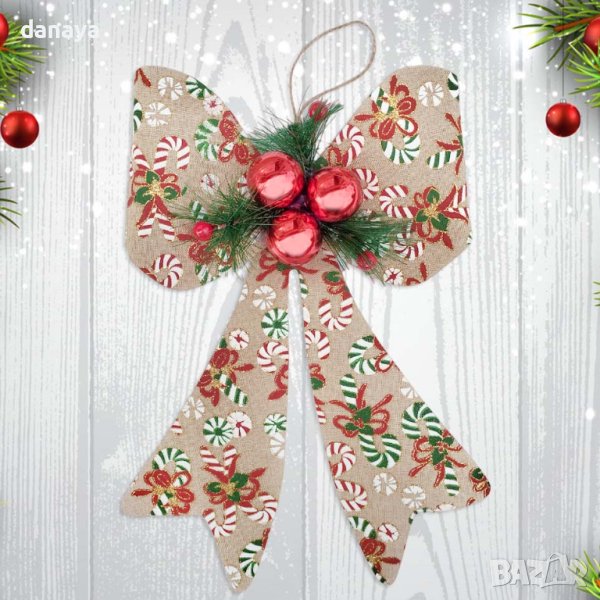 4159 Коледна панделка с елхови клонки, 27x17cm, снимка 1