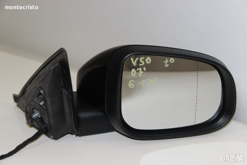 Дясно огледало Volvo V50 (2007-2012г.) 6 пина температурен датчик Черно Черен, снимка 1