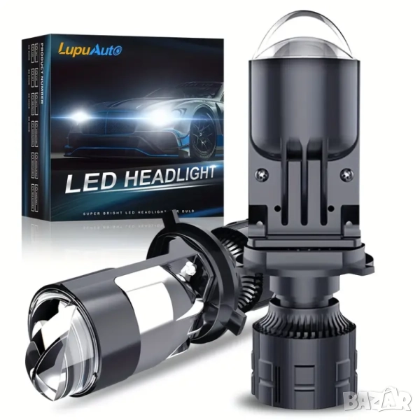 H4 LED мини проектори с интегрирани лупи, подходящи за фарове с прозрачно стъкло., снимка 1