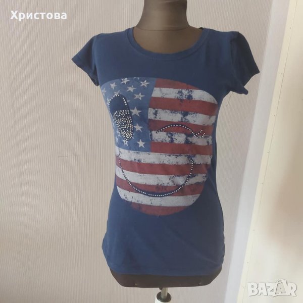 Тениска в синьо с щампа - 6,00лв., снимка 1