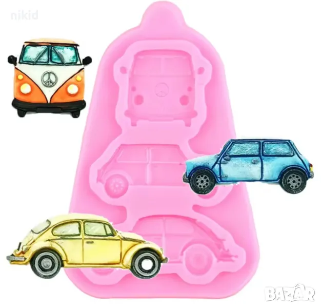 3 бр Автобус кола автомобил силиконов молд форма фондан шоколад декор украса, снимка 1