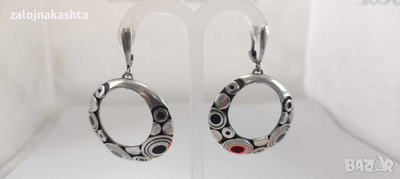 Сребърни обеци на  Nikol@s с инкрустирани с черен емайл-16,69гр/925, снимка 1