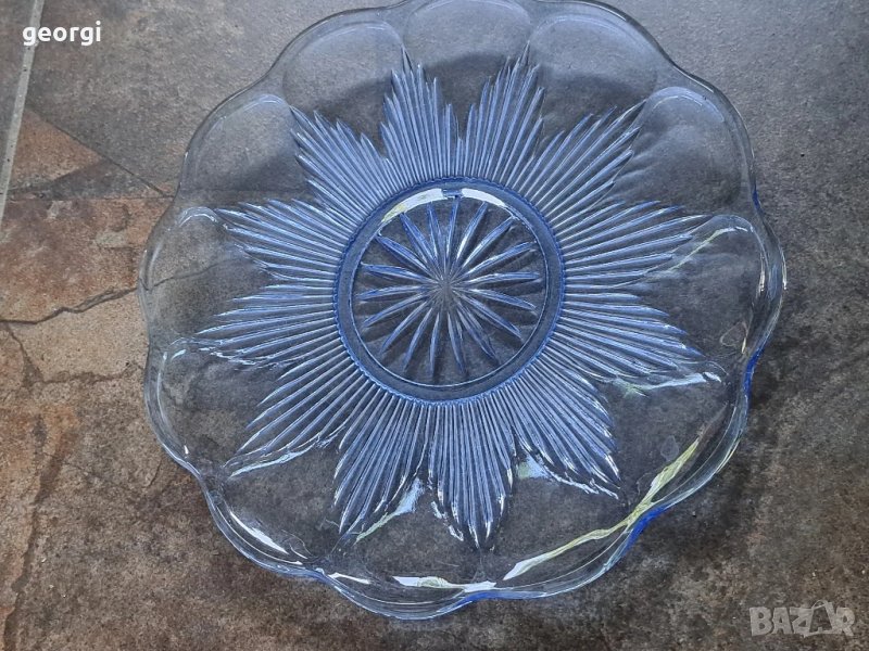 стъклен поднос за торта цветно синьо стъкло   26/3, снимка 1