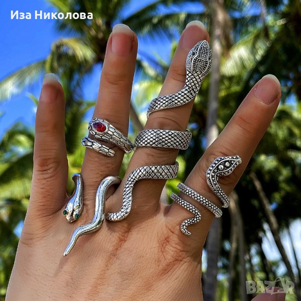 Пръстени змия с рубин и смарагди, снимка 1