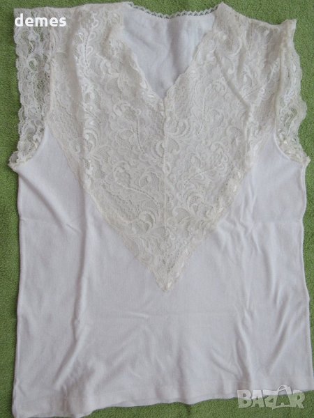 Бял дамски корсаж без ръкав  с изящна дантела, нов, размер М, снимка 1