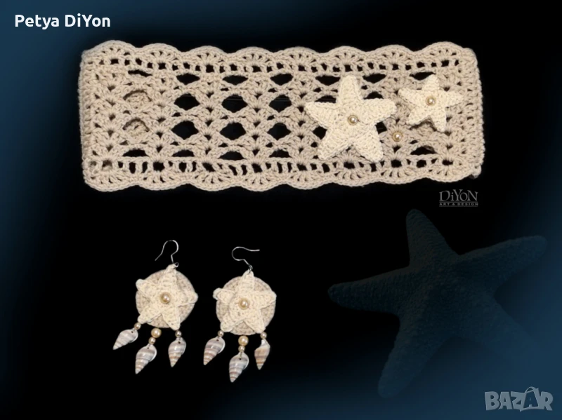 Плетена лента за глава и обеци с раковини в Бохо стил, снимка 1