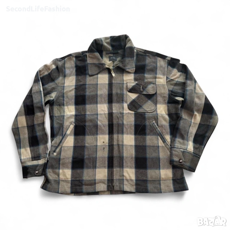 Мъжка карирана риза с цип, винтидж, G-Star Raw, вълна и акрил размер L, снимка 1