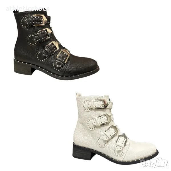 Дамски боти с катарами в черно и бяло-Промоция, снимка 1