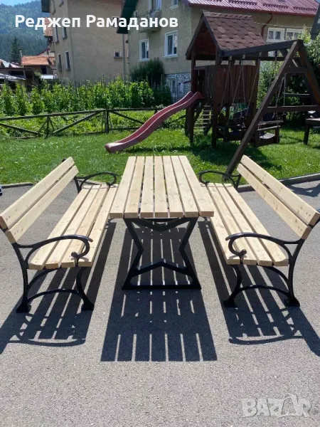 Маси и пейки от масив с метални крака , снимка 1