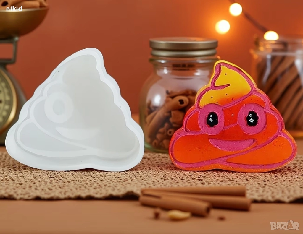 Pou Поу Човече голямо ако силиконов молд форма фондан гипс свещ шоколад декор украса, снимка 1