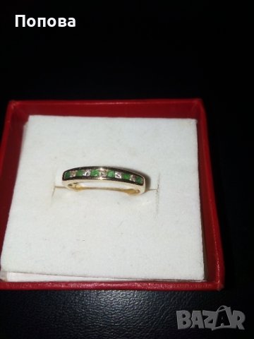 Златен пръстен с диаманти и изумруди, снимка 4 - Пръстени - 37273957