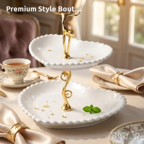 Луксозна поставка за десерти и плодове с елемент елен - 26х23см, HL-12111W, снимка 3 - Други стоки за дома - 53943059