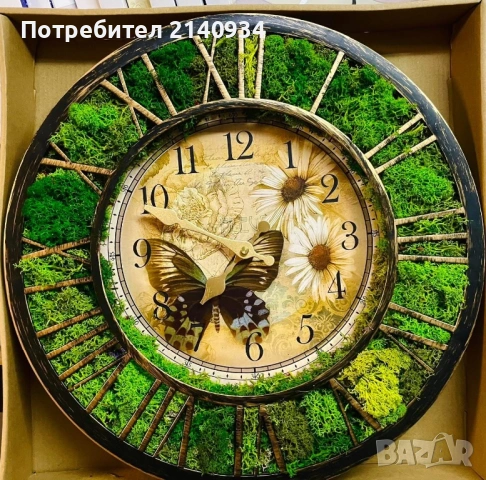 Часовник със скандинавски мъх. Пеперуда, снимка 5 - Стенни часовници - 53060872