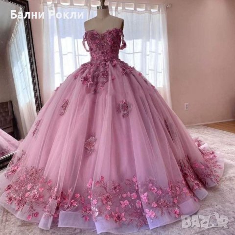 Бална рокля Принцеса с 3 Д цветя в лилаво