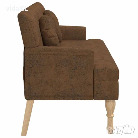 vidaXL Пейка с възглавници, кафява, 113x64,5x75,5 см, изкуствен велур, снимка 4 - Дивани и мека мебел - 56147425