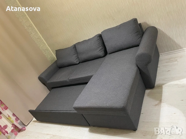 Разтегателен ъглов диван с функция за сън сив, снимка 2 - Дивани и мека мебел - 53025222