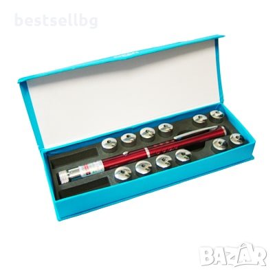 Силен зелен лазер тип показалка пойнтер 500mW с 12 приставки точка лъч, снимка 6 - Измервателни инструменти - 29229709