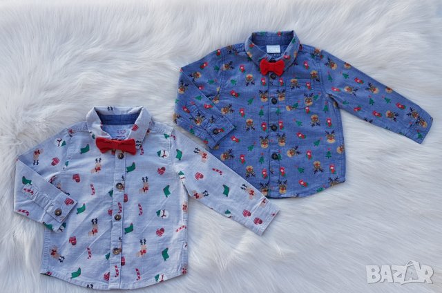 Коледна риза с папионка F&F за бебе 9-12 месеца, снимка 3 - Бебешки блузки - 35010487