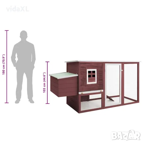 vidaXL Кокошарник за открито с 1 отделение за яйца, кафяв, дървен, снимка 9 - Кокошки и пуйки - 56146271