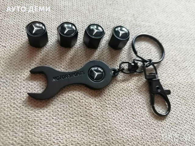 Черни метални капачки за вентили Motorsports с ключодържател с емблеми на Мерцедес бенц кола джип, снимка 2 - Аксесоари и консумативи - 37227998