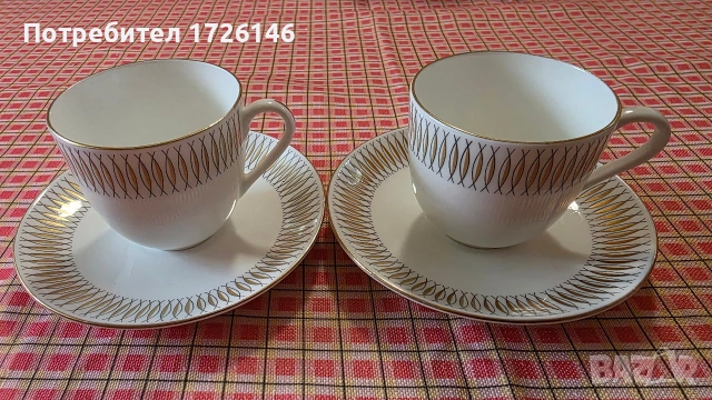 Сет за кафе от фин костен порцелан Spinett Guld на Gustavberg, Sweden -  2 броя, снимка 4 - Сервизи - 54037868